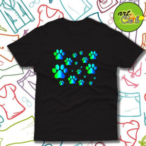 Blue Green Ombre Pawprint Pattern Funny T Shirt