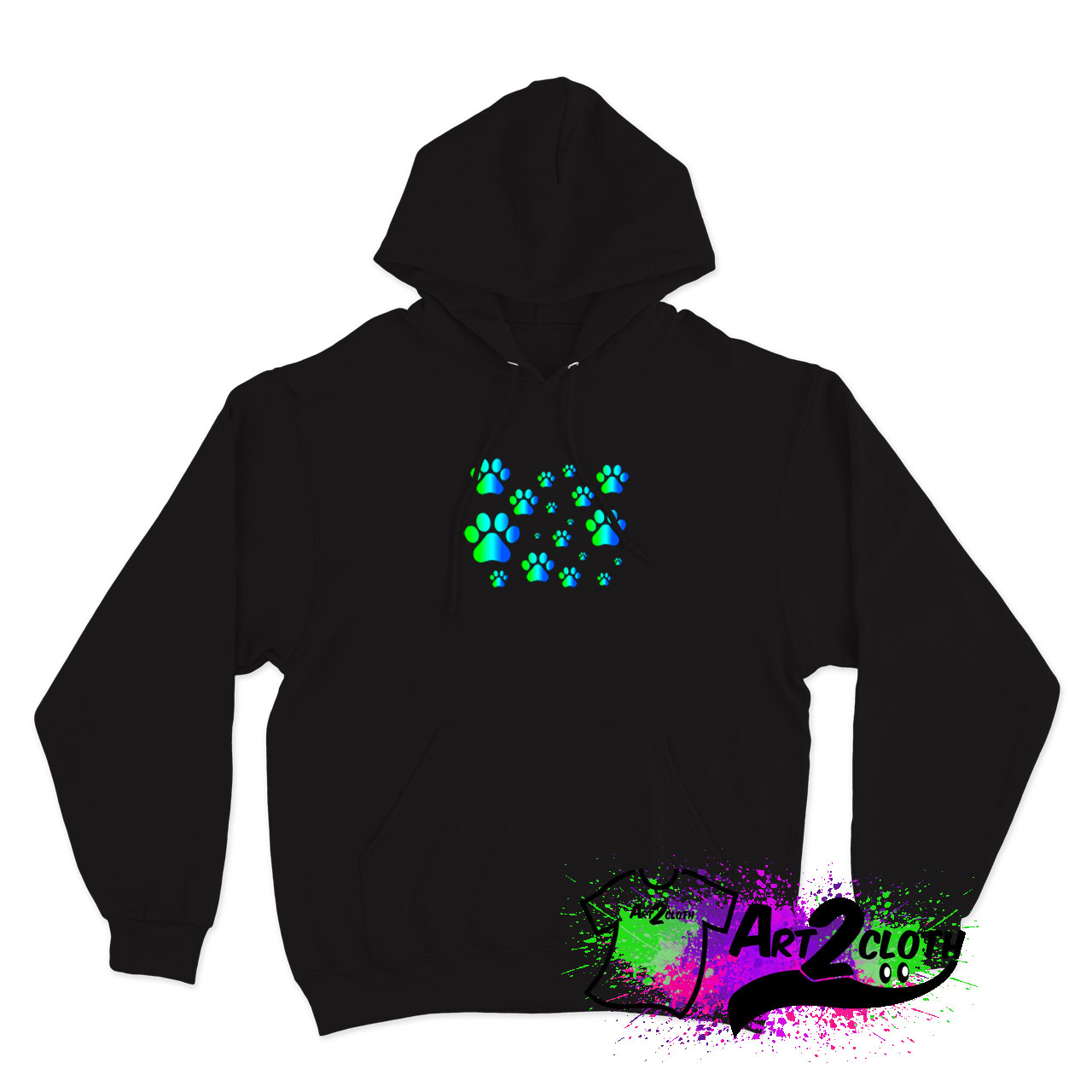 Blue Green Ombre Pawprint Pattern Hoodie