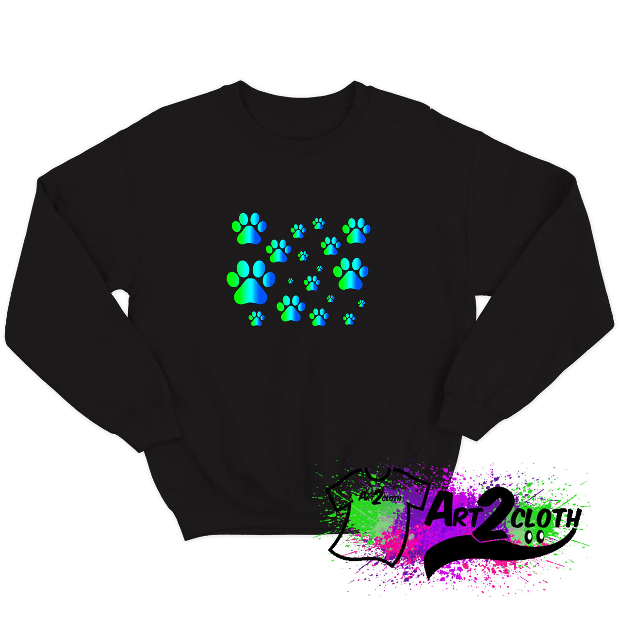 Blue Green Ombre Pawprint Pattern Sweatshirt