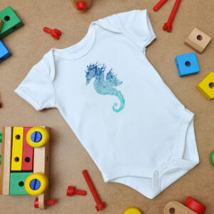 Blue Mandala Seahorse Baby Onesie