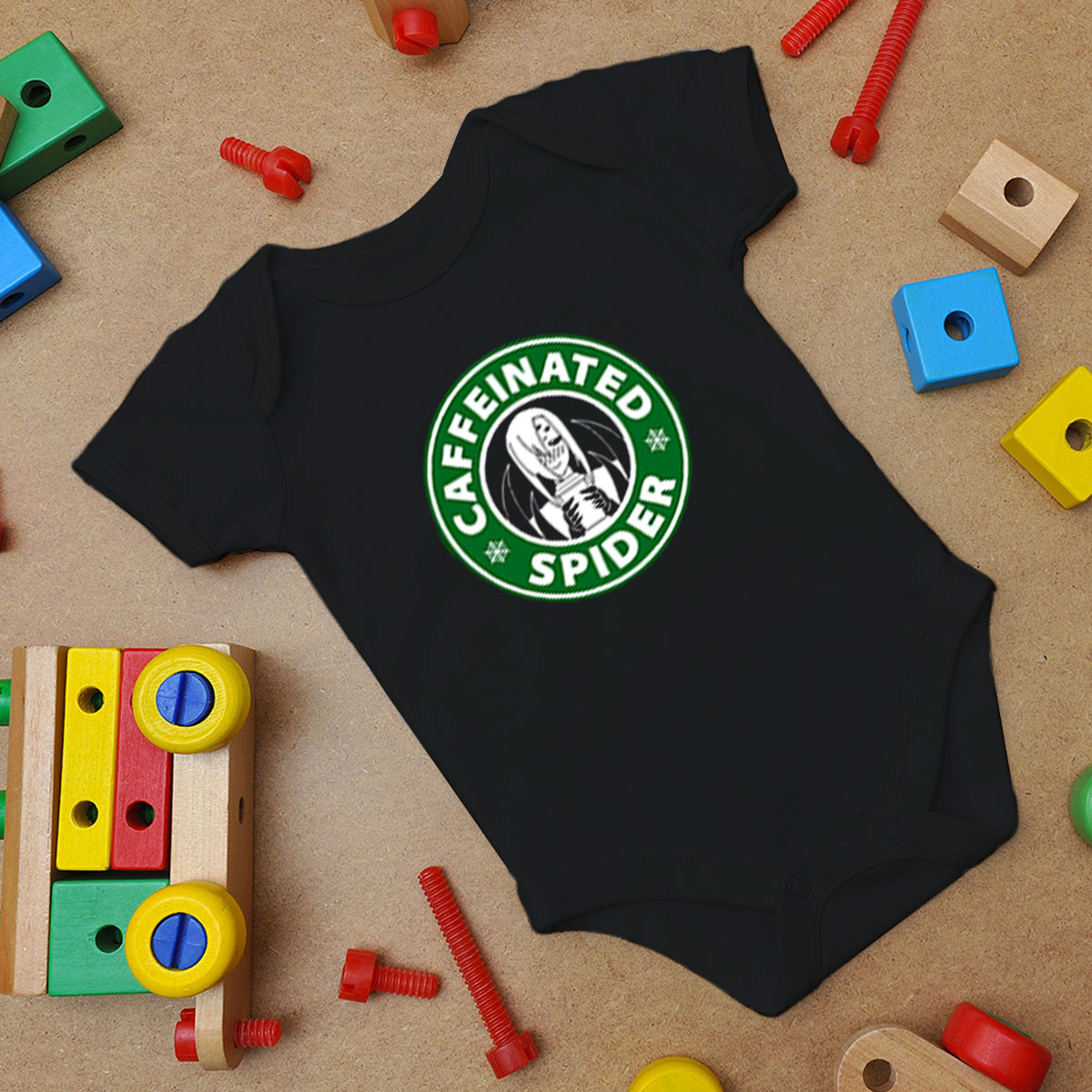 Caffeinated Spider Baby Onesie