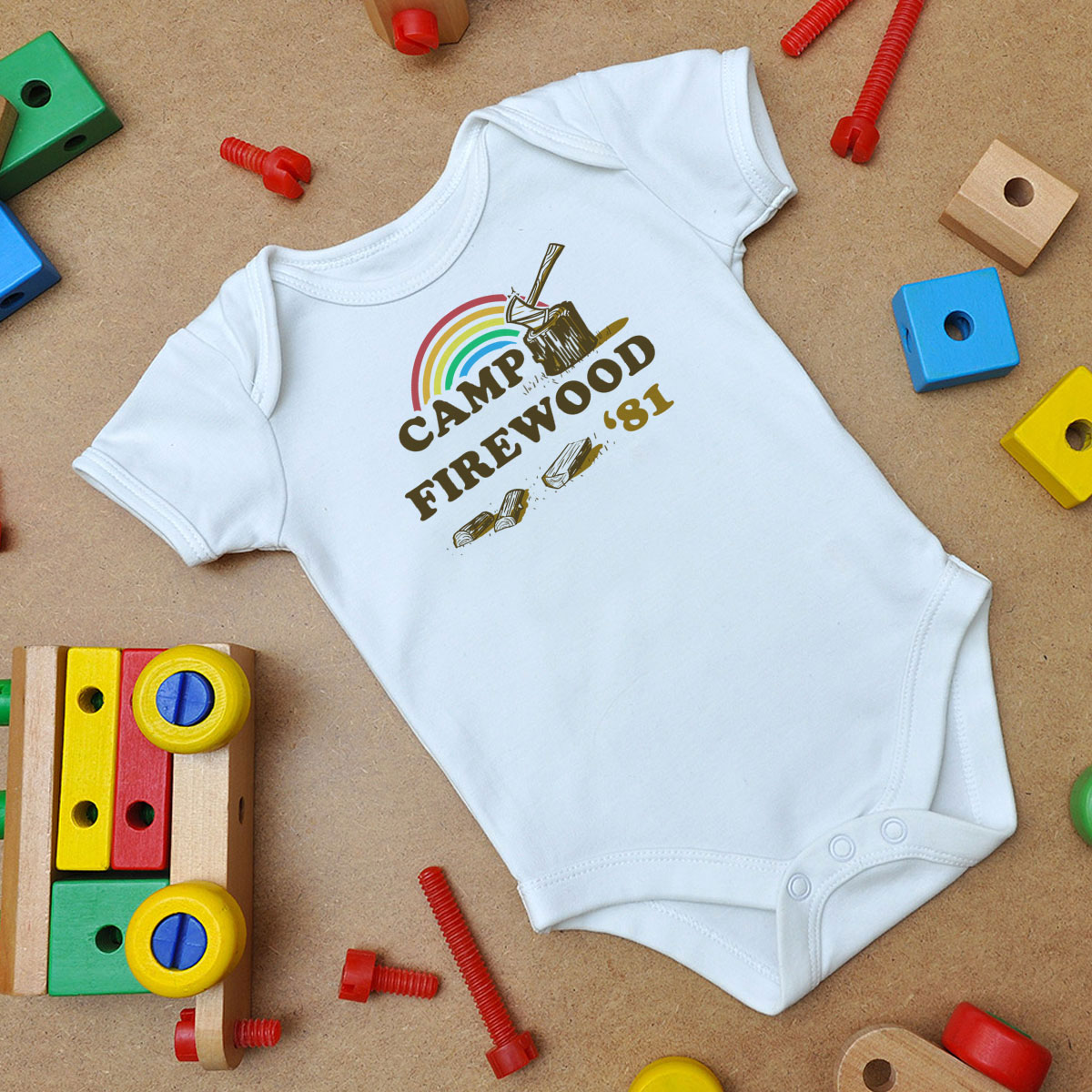 Camp Firewood Baby Onesie