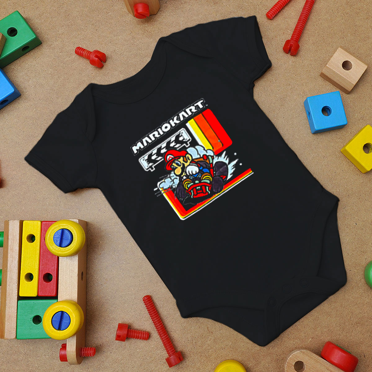 Super Mario Kart Checkered Baby Onesie