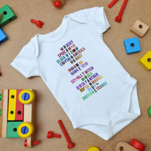 The Avengers Characters Name White Baby Onesie